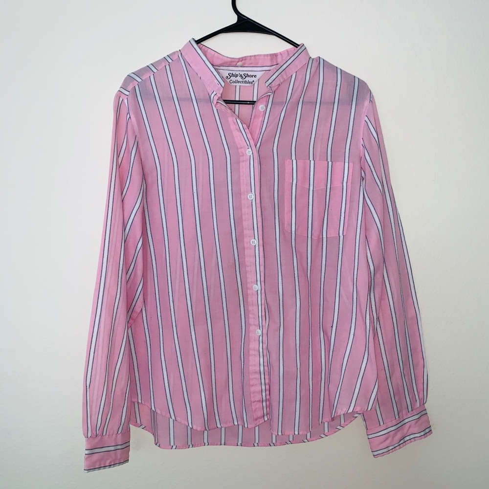 Vertical Stripe Pink Button Up
